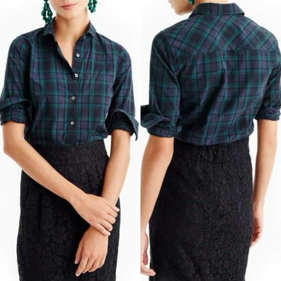 J. Crew Tops - J Crew Perfect Club Collar Plaid Shirt Button Down